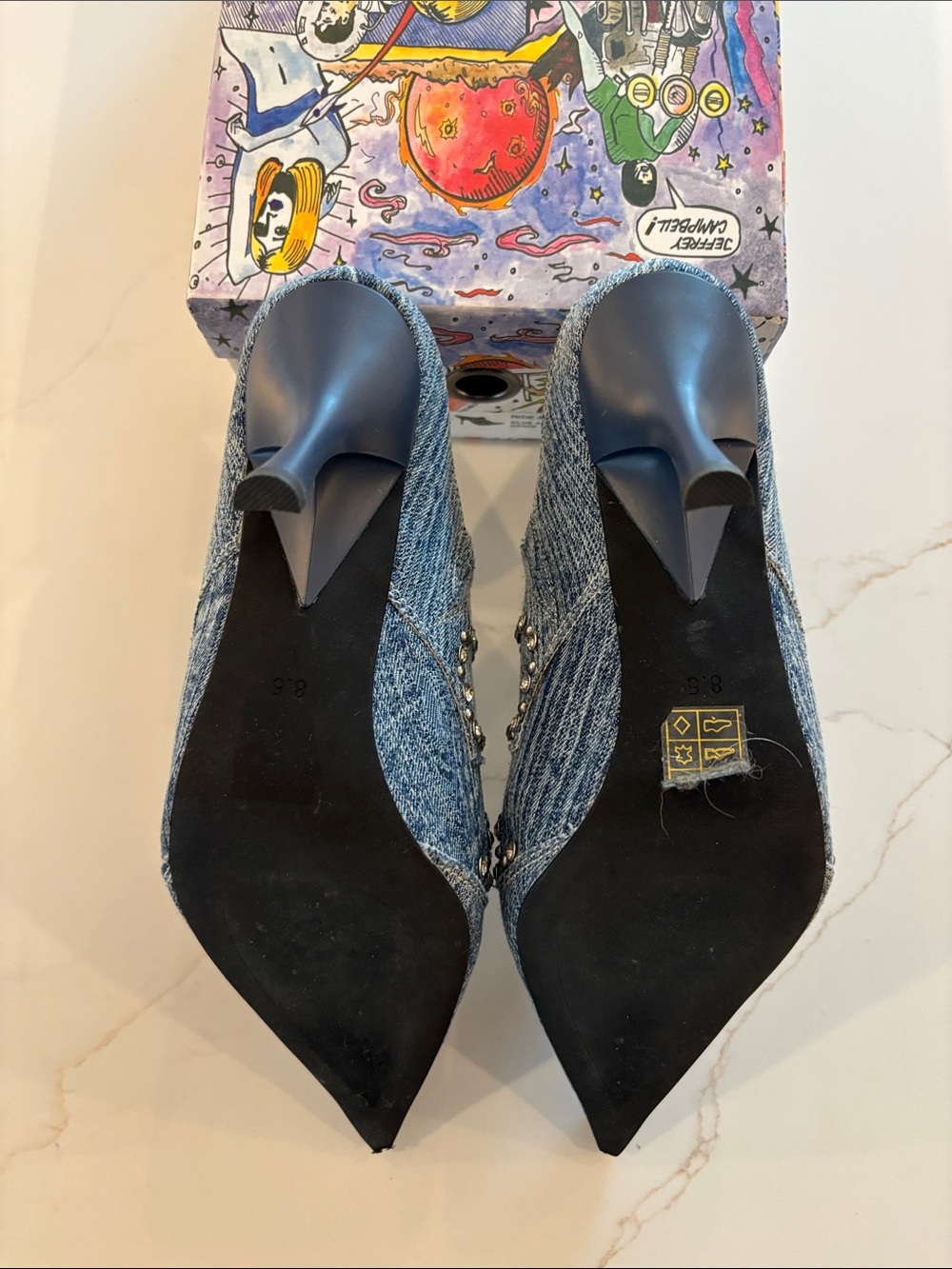 Jeffrey Campbell Grey Denim Studded Pointed-Toe Mules - Picture 8 of 9